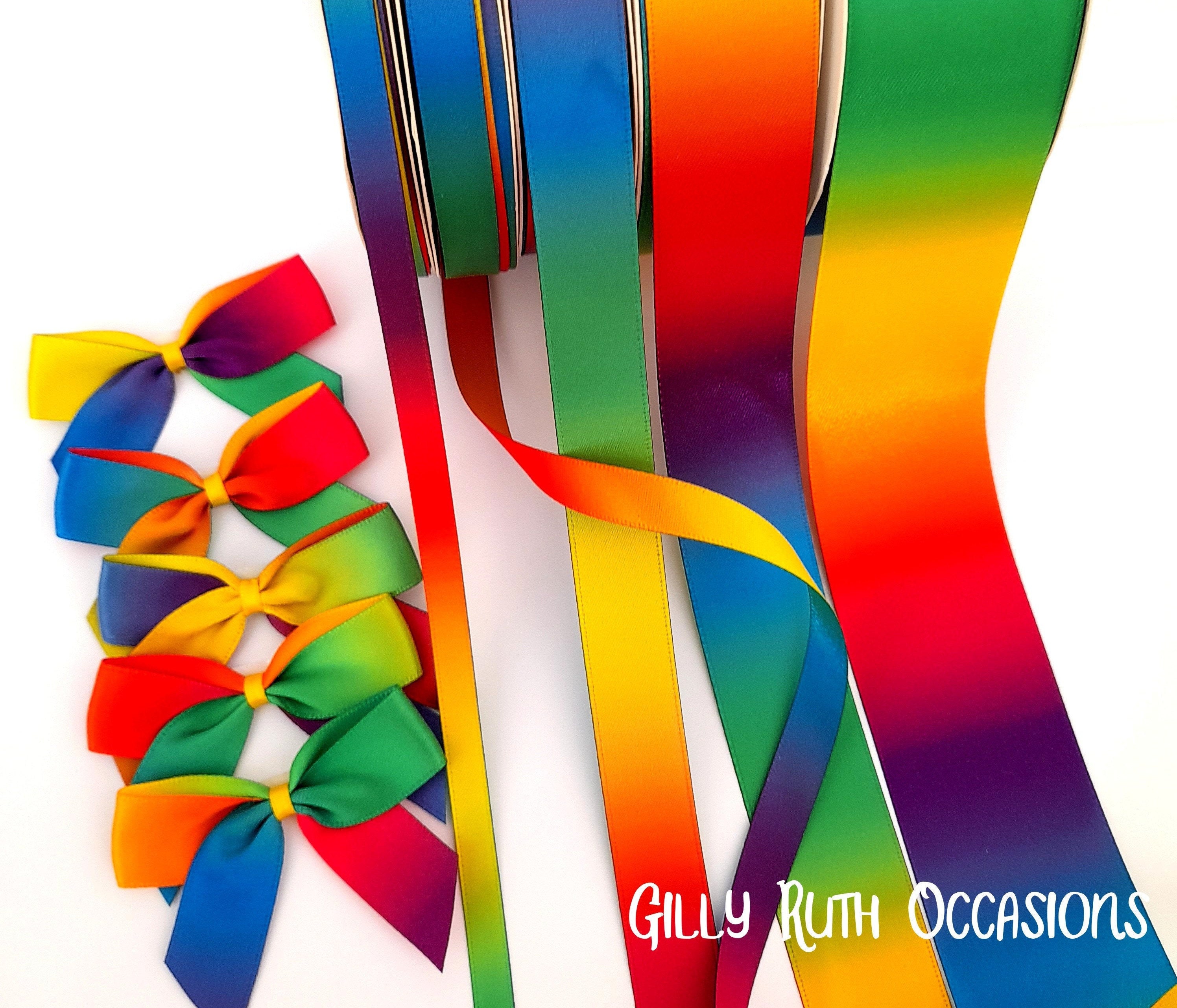 Light Rainbow Colorful Gradient Double Sided Satin Ribbon for Hair