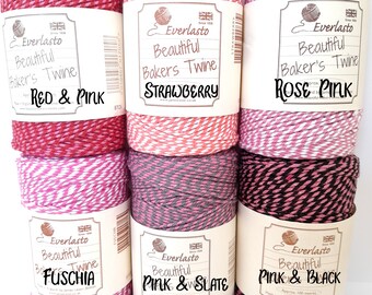 Everlasto Beautiful Bakers Cotton Twine Pinks & Reds Fuschia  3/5 Options (see store for more)   2mm 6 Ply 2mm Craft Gift Wrap String Rope