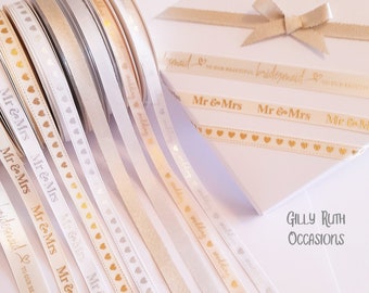 Opciones italianas 9mm Selección de cinta de boda Oro Plata Mr Mrs Hearts Dama de honor Atar cinta Craft Gift Wrap Bow Making Papelería Calidad