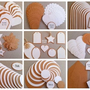 Set of 10 Natural Kraft or White Card Gift Tags Labels Price Handmade Selling Circle Scallop Luggage Heart Star Oval Choose Qty Size Punched