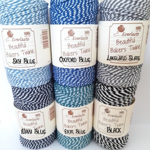 Everlasto Beautiful Bakers Cotton Twine Black, Blues & Grey 4/5 Options (see store for more)   2mm 6 Ply 2mm Craft Gift Wrap String Rope