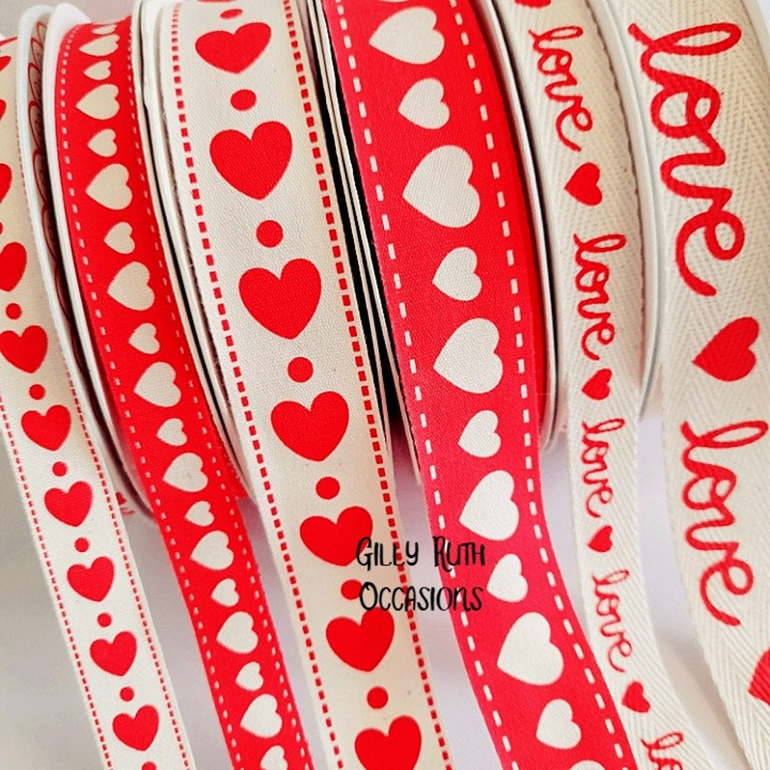 Love Ribben Love Heart Ribbon Collection in Various Widths Red & Cream - Etsy