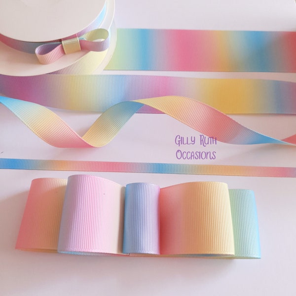 By the meter *Italian Options Pastel Ombre Rainbow Grosgrain Ribbon 6, 10, 16, 25 38mm Craft Gift Wrap Bow Making Cake Decoration Birthday