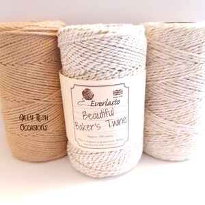 Everlasto Beautiful Bakers Cotton Twine Ivory White or Natural & Gold  Sparkle  2mm 2 Ply 2mm Craft Gift Wrap String Rope Christmas Wedding