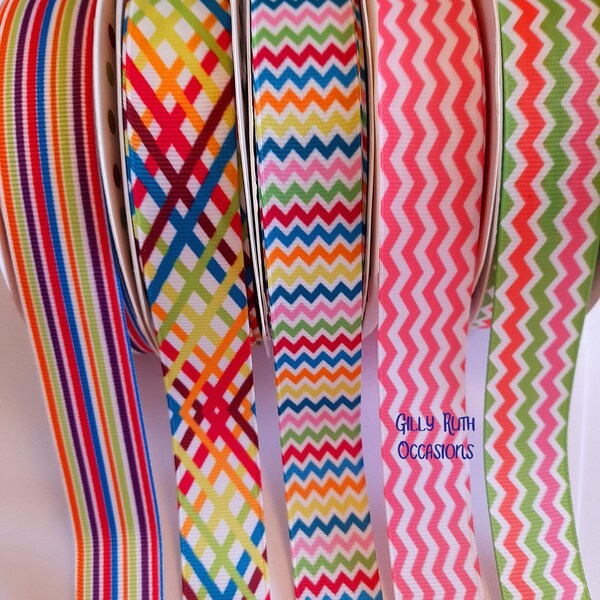 Bobine Chic Zig Zag Lignes Rayures Ruban Grosgrain 22mm Rose Vert Jaune Bleu Artisanat Emballage Cadeau Couleurs Vives Décoration Gâteau Décoration Bow Making