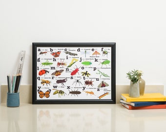 A to Z Insect Prints, Wildlife, Nature Illustrations, Children's Gift, Nature Gift