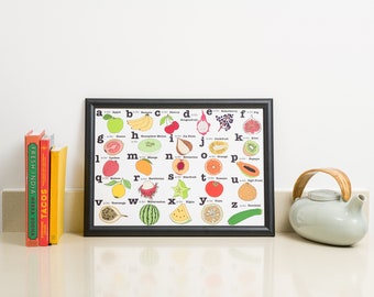 A to Z Fruit Prints, Illustrations, Children's Gift, Nursery Gift, Kitchen Print