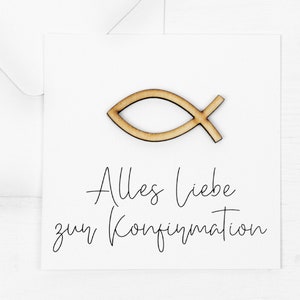 Postkarte Mini mit Holz | Kommunion / Konfirmation | Fisch