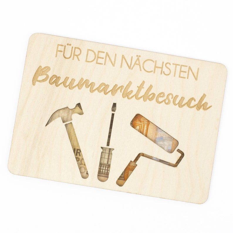 Geschenkkarte Holz Geldgeschenk Baumarkt Bild 1