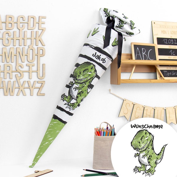 Schultüte aus Stoff | Dino | T-Rex | Wunschname | 70cm / 85cm