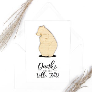 Abschied Postkarte mit Holz | Bär | XL Karte | A5 | Abschiedsgeschenk Kindergarten | Schule | Geschenk für Erzieher/innen und Lehrer/innen