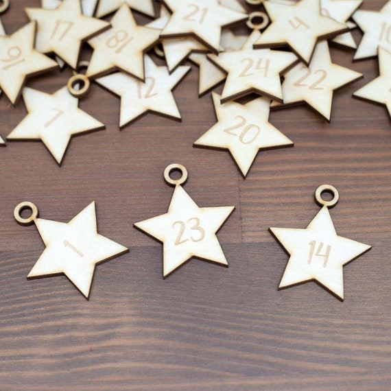 Produktbild von Adventskalender Zahlen Aus Holz | Sternanhänger | Anhänger 1-24 | Weihnachtsdekoration | Holzschild