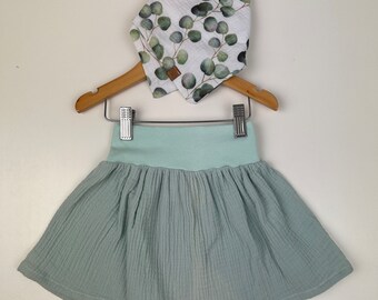 OUTLET: Kinder Musselinrock + Dreieckstuch | Mint + Eukalyptus | Gr. 98 (2-3 Jahre)