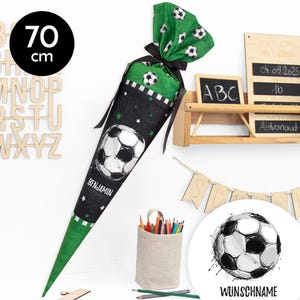Schultüte aus Stoff Kuschel Velvet individualisierbar mit Wunschname personalisierbar – Fußball – 70 cm