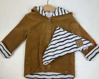 OUTLET: Kinder Cordjacke + Musselintuch | Cognac + Streifen | Gr. 92 (18-24 Monate)