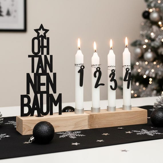 Buy Adventskranz Modern Aus Holz Kerzenhalter Set Länglich Adventsleiste Mit Kerzen Oh Tannenbaum Online in India
