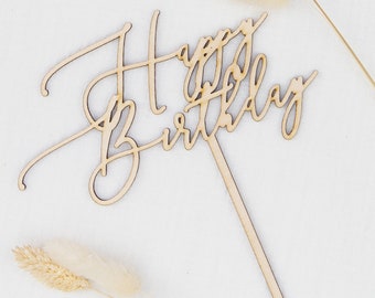 Cake Topper Holz | Happy Birthday | Kalligraphie