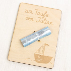 Geschenkkarte Holz | Geldgeschenk Taufe | Boot | Wunschname