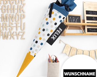 Schultüte aus Stoff | Dots | Etikett | Wunschname | 70cm / 85cm