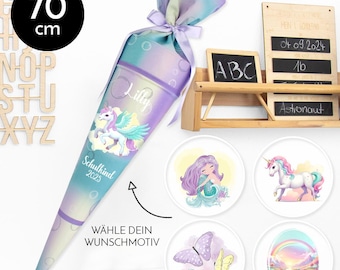 Deine Schultüte aus Stoff Kuschel Velvet Wunschmotiv individualisierbar mit Wunschname personalisierbar – Mädchen Modell 5 - 70 cm