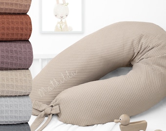 Stillkissen Set Kissen inkl. Bezug XXL Wunschname bestickt Seitenschläferkissen 190 cm Waffelpiqué 100% Baumwolle Boho