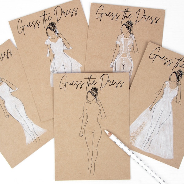 Guess The Dress | Postkarten-Set | A5 | Hochzeit | JGA | Brautkleid malen