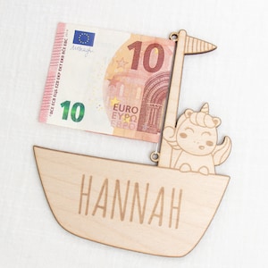 Geschenkkarte Holz | Geldgeschenk Taufe | Einhorn | Wunschname
