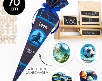 Deine Schultüte aus Stoff Kuschel Velvet Wunschmotiv individualisierbar mit Wunschname personalisierbar - Jungs Modell 13 - 70 cm