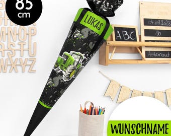 Schultüte aus Stoff Kuschel Velvet individualisierbar mit Wunschname personalisierbar – Traktor – 85 cm