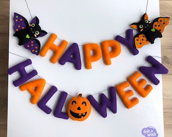 Felt Halloween Garland, Bats & Letters, Halloween Party Decor, Spooky Wall Banner