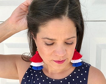 Red White & Blue Tassel Earrings – Patriotic USA Jewelry