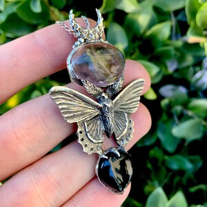 •GUIDE• amethyst + moth + silver necklace (16