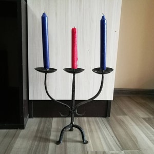 Hand made candle holder / Triple candlestick /Hand made / Iron candlestick / Metal candle holder / Home decor holder /Vintage candleholder
