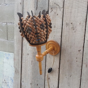 Night Lamp / Wooden Lamp / Handmade Night Lamp / Vintage Wall Lamp / Home Decor Lighting / Art Deco / Wooden Beads Lamp / Bedroom Lamp
