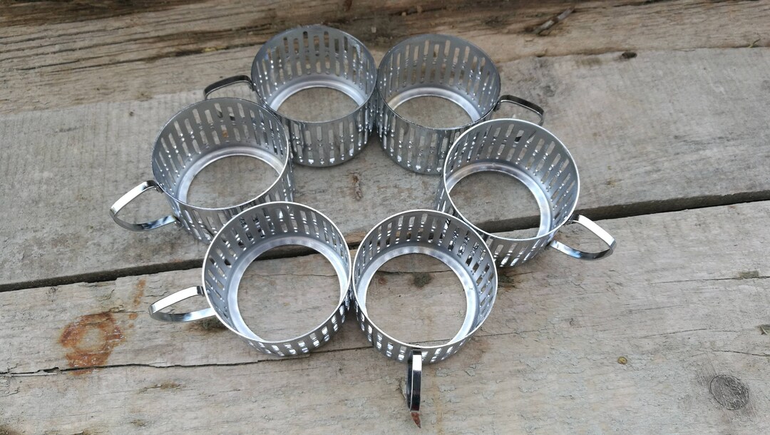 Set of 6 Metal Glass Holders / Soviet Glass Holders / Cup Holders / Coasters for Glass / Soviet