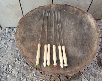 Grill tools / Set of 6 skewers / Vintage tool / Suggestions for food / BBQ Skewer / Kitchen utensil / Metal skewer / Outdoor cooking