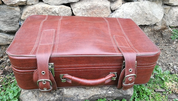 Antique large suitcase faux leather / Old large le