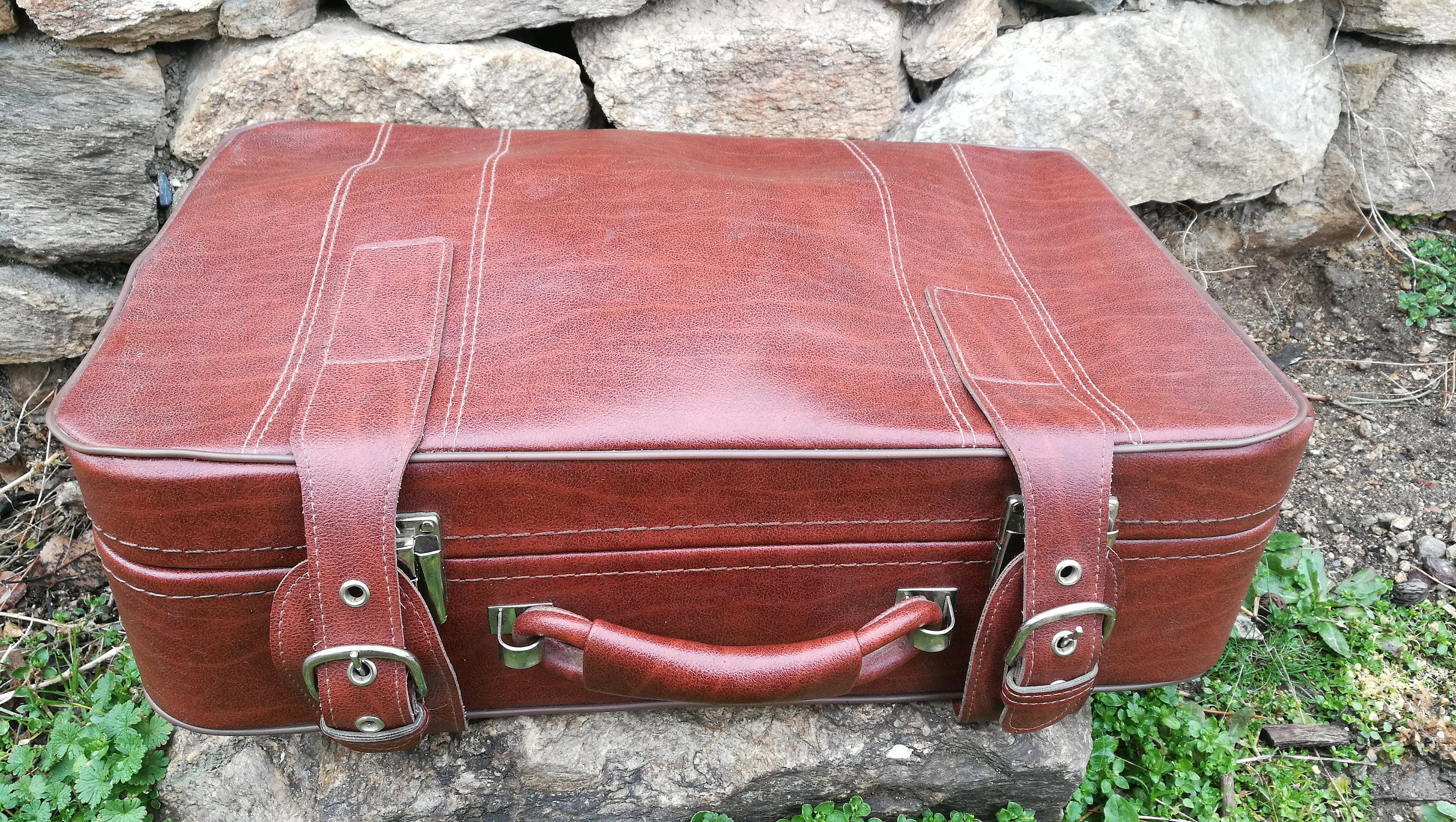 Antigua maleta grande piel sintética / vieja maleta de - Etsy España