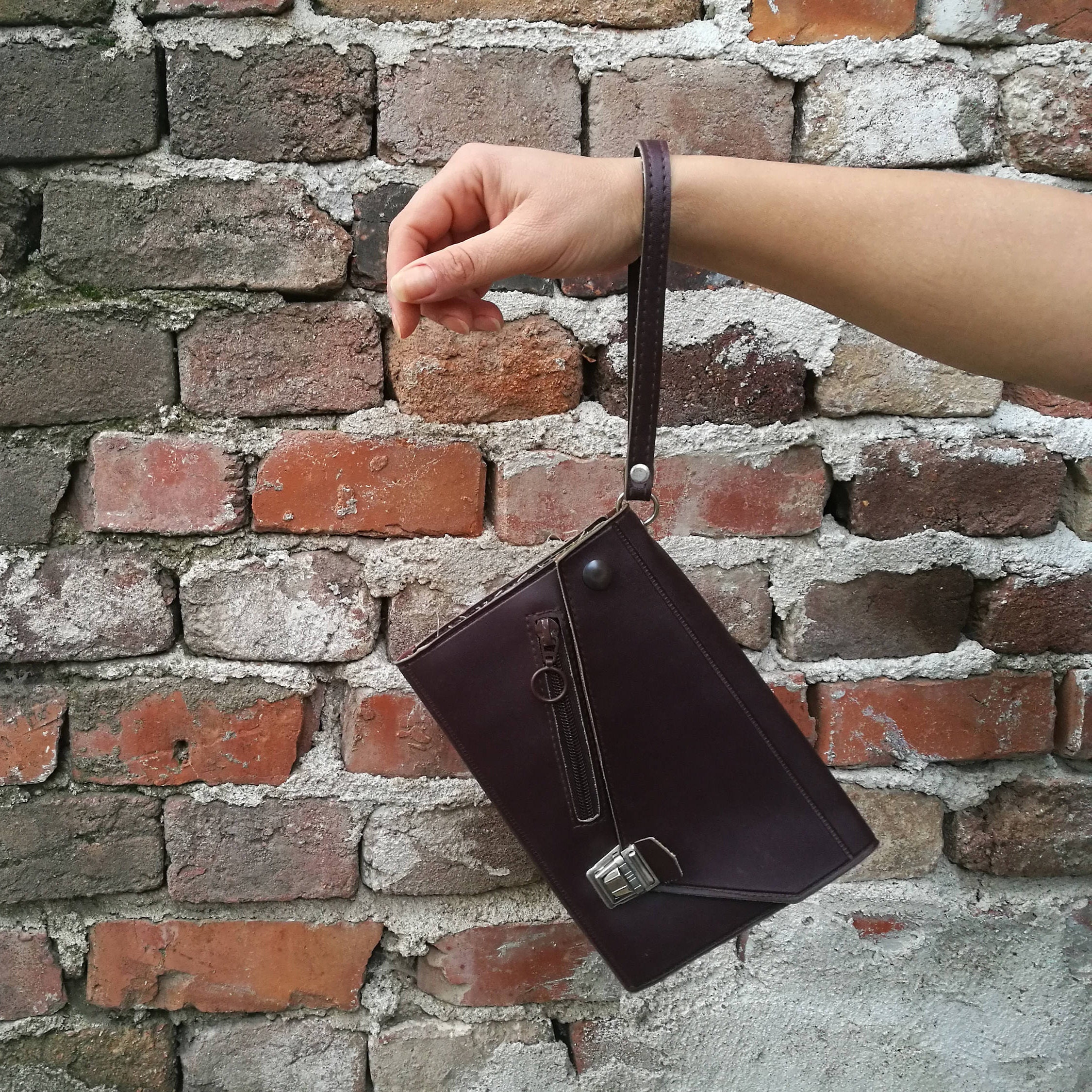 Wrist bag / Purse leatherette bag / Old mans bag / Red hand bag / Man handbag / Clutch bag / Small handbag / Gentleman bag / Big wallet