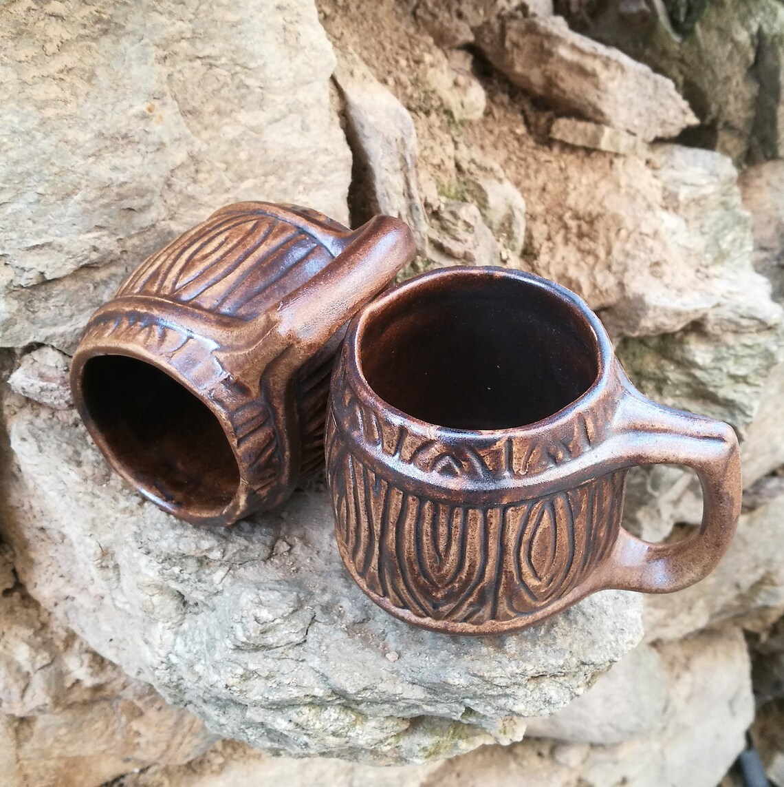 Tasse en argile recoltée cuisson bois 40ml - vert clair et jaune