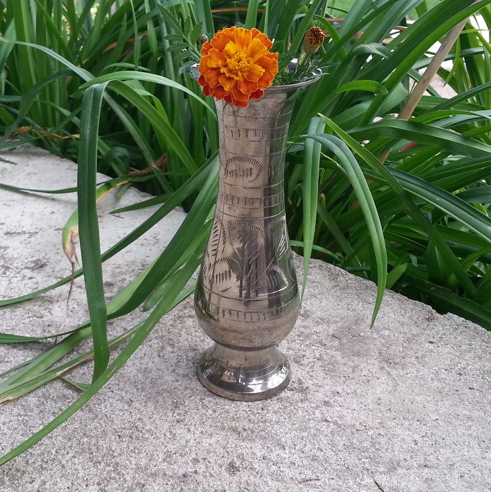 Vintage Brass Vase /flower Vase /engraved Vase /etched Vase Etsy