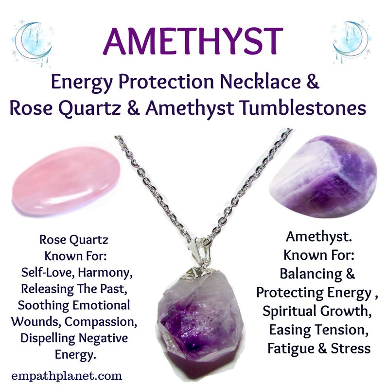 Amethyst Energy Protection Necklace & 2 Tumblestone Crystals | Etsy