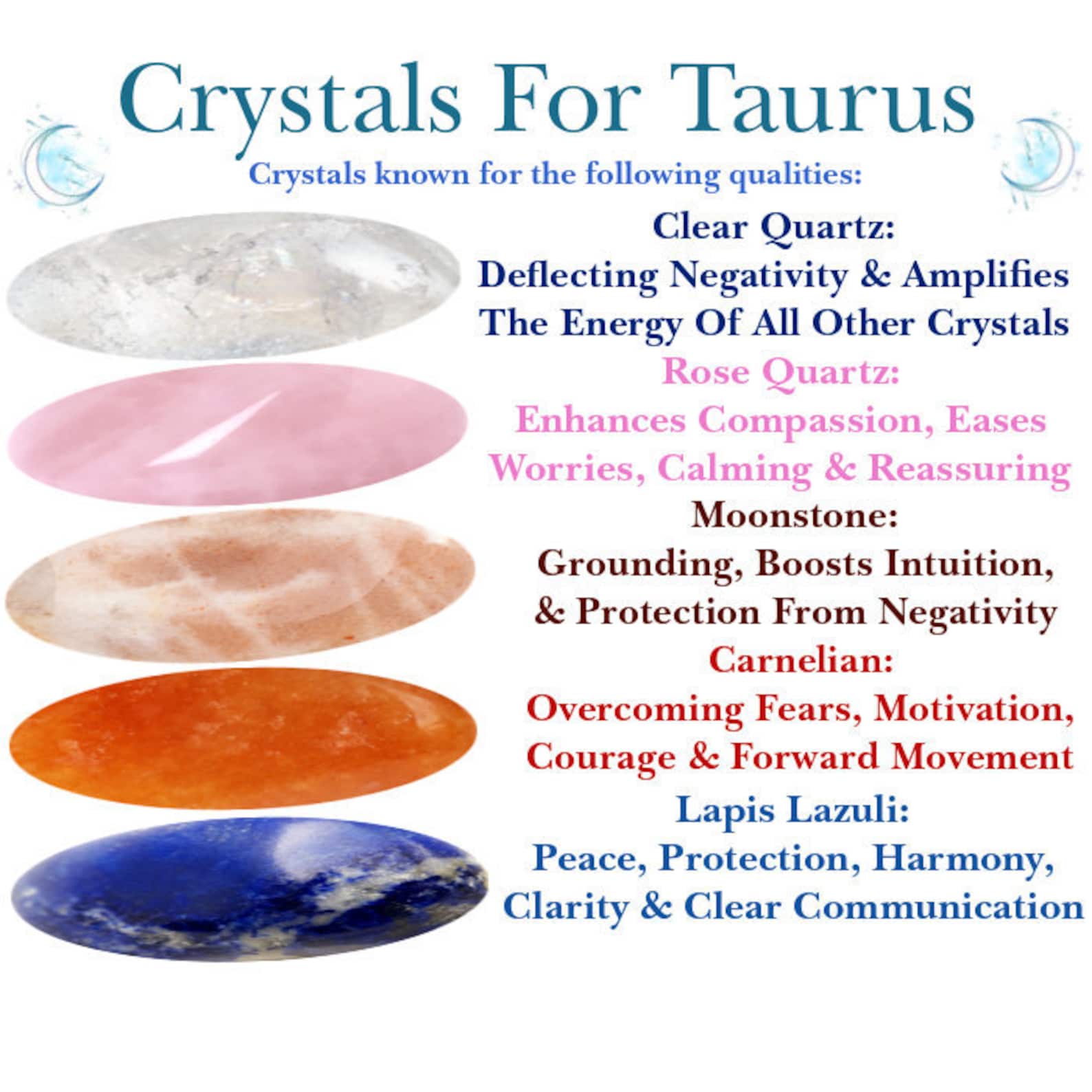 Crystals For Taurus Clear Quartz Pink Rose Quartz Moonstone Etsy
