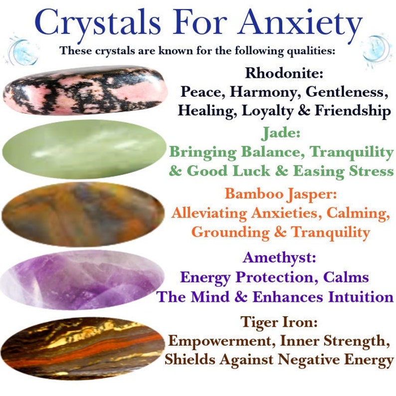 5 Crystals To Ease Anxiety Rhodonite, Jade, Bamboo Jasper, Amethyst & Tiger Iron Empath Starter Beginner Set 