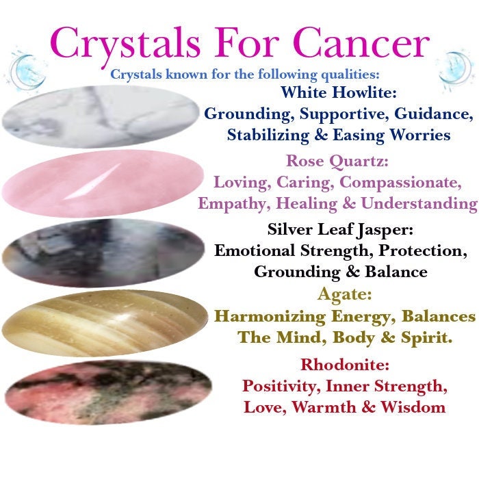 Crystals For Cancer Howlite Rose Quartz Satin Leaf Jasper Etsy