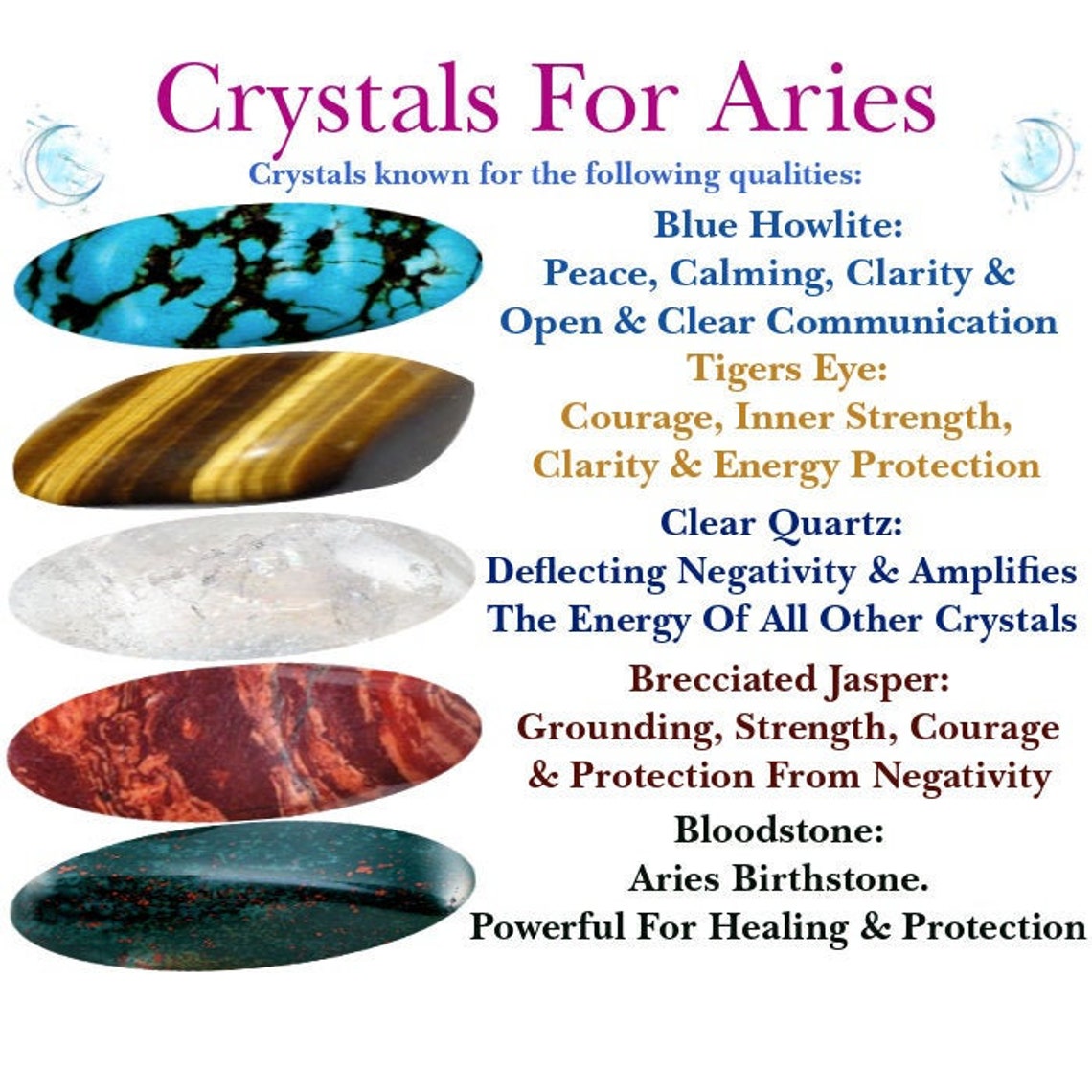 Crystals For Aries Blue Howlite Tigers Eye Clear Quartz Etsy