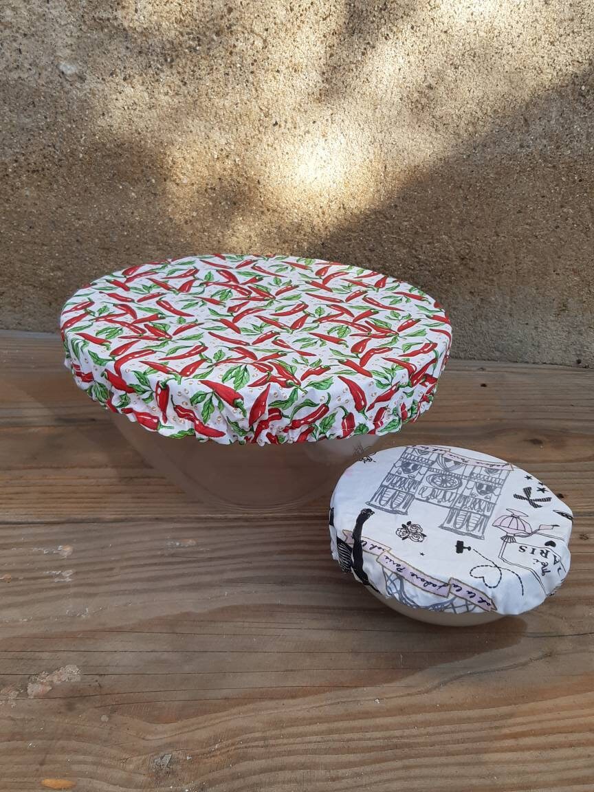 Charlottes Rondes 28 cm, Couvre-Plats Écologiques, en Coton Enduit. Lavable et Réutilisable.idée Cad