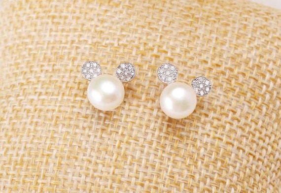 Pearl Mickey Mouse Ears Earrings Wedding Accessories Pearl Etsy
