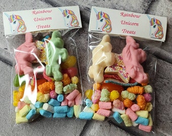 Sweet bags, rainbow, unicorn, party bags, wedding favours. Children's party bag filler.