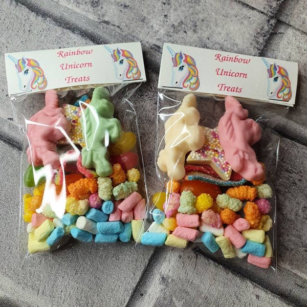 Sweet bags, rainbow, unicorn, party bags, wedding favours. Children's party bag filler.